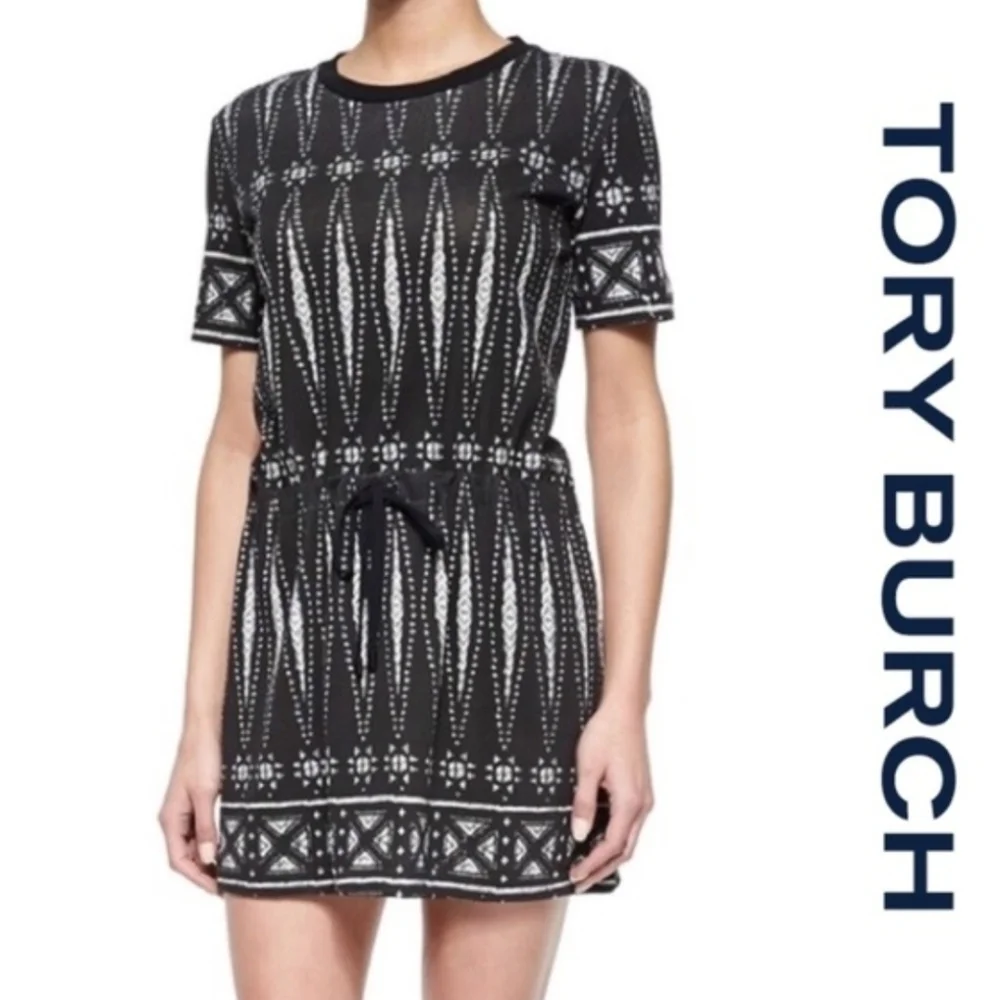 Tory Burch Bologan Pima Cotton Knit Dress Abstract Black White